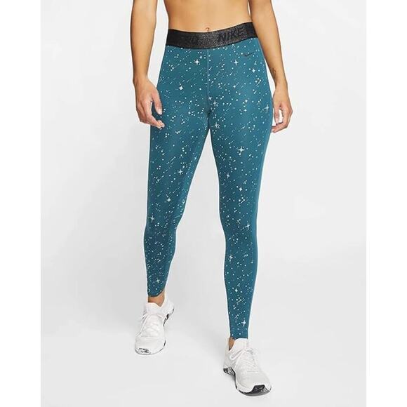 Nike Pro Warm Starry Night Metallic Tight Legging Midnight Turquoise Size XS NWT - Picture 1 of 9
